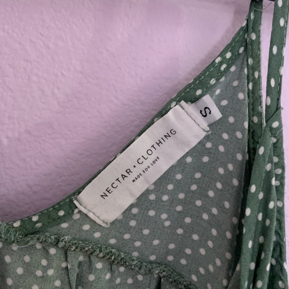 NECTAR CLOTHING SMALL GREEN WITH WHITE POLKA DOTS TANK TOP — TIE FRONT - Picture 4 of 4